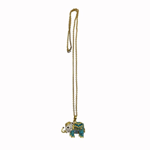 Elephant Rhinestone ELEPHANT Multi Colored Blue Pendant Necklace 27" - Picture 11 of 11